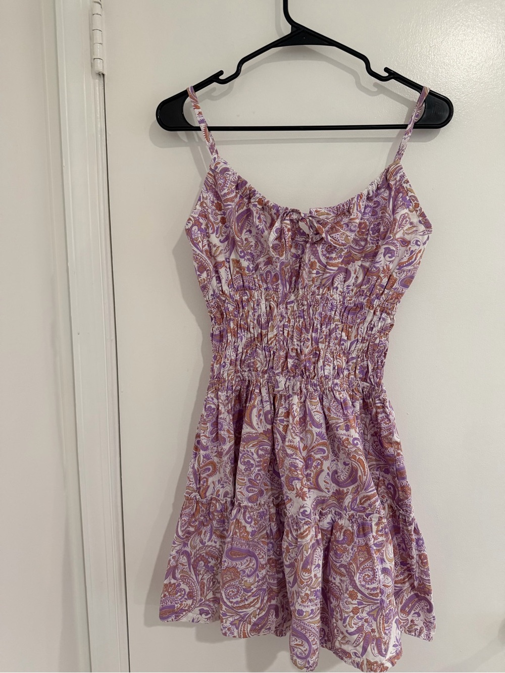 Lusana Paisley Smocked Mini Dress Small Lavender Boho Cottagecore Coquette Indie
